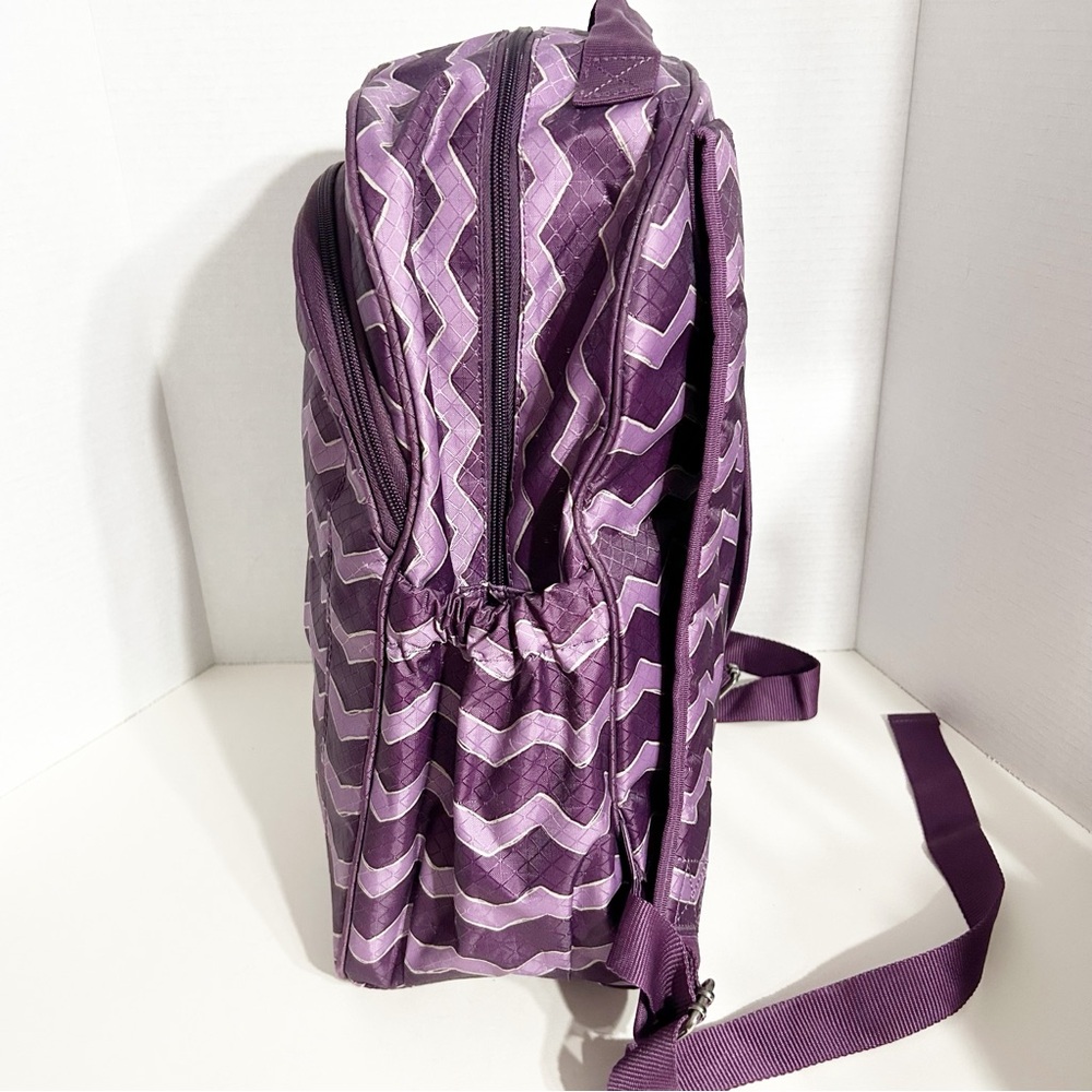 Thirty One Mod Plum Chevron Padded Strapped Backpack Embroider Initial P 💜🤍 - Picture 2 of 9